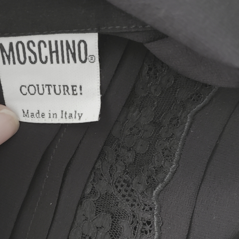 MOSCHINO COUTURE #vintage black pintuck silk lace inlay button blouse 8 - Picture 6 of 9